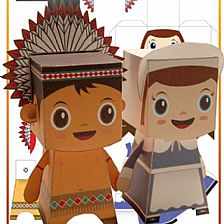 【纸模型】感恩节印第安卡通小人纸模型图纸免费下载